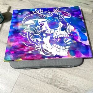 Skull & Mushrooms Alcohol Ink Art Canvas in Vibrant Purple and Blue